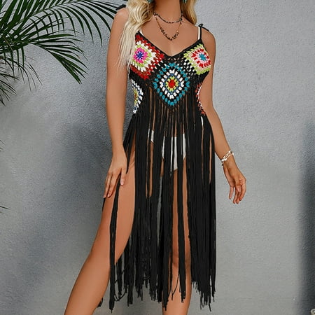 Deals of The Day! Abomasnow Clearance Swimsuit Cover Up for Women  Crochet Fringe Hem Beach Swimsuit Bikini Coverups Summer Pool Swimwear Dress