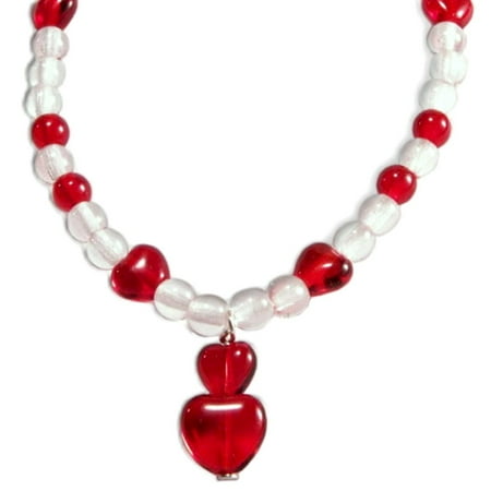 Czech Glass Bracelet - Candy Apple Red Heart Czech Glass Bead Childs Bracelet Sterling Silver