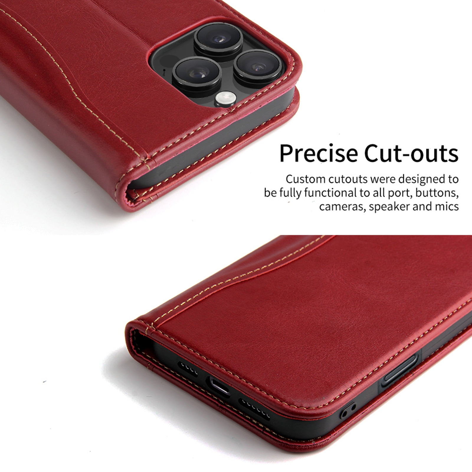 ShellTech for iPhone 16 Pro Leather Wallet Case,Luxury Genuine Vintage Leather [Slim and Durable] with Card Slot & Kickstand [Magnetic Closure] Flip Folio Case,Red