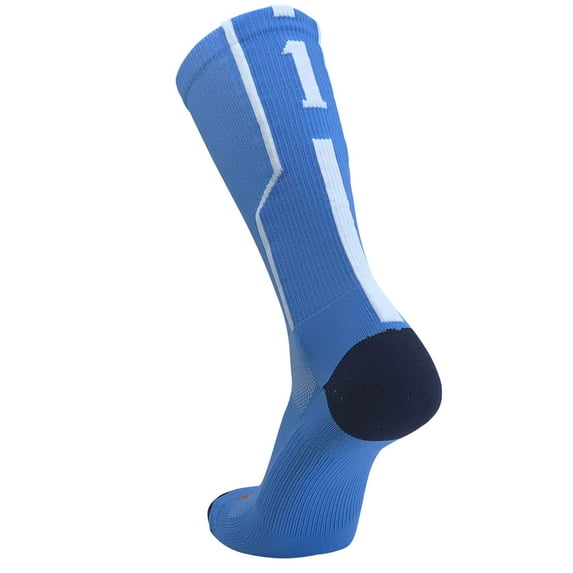 TCK Player ID Jersey Number Single Crew Sock - Carolina Blue White (Small, #1 - Single Sock)