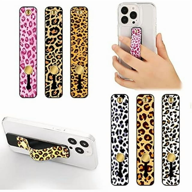 wonima02 6 Pieces Phone Grip Holder Cell Phone Grip Strap Telescopic Finger Strap Stand Universal Finger Kickstand for Most Smartphones(Leopard Print)