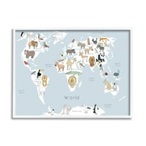 Stupell Industries Children's Animal World Map Playful Illustration Light Blue, 16 x 20, Designed by Carla Daly