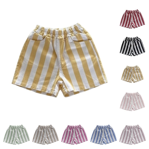 Quotay Boys Shorts Summer Casual Striped Contrast Color Lightweight Breathable Outdoor Play Summer Pants 1-6 Years 01_Yellow,18-24 Months