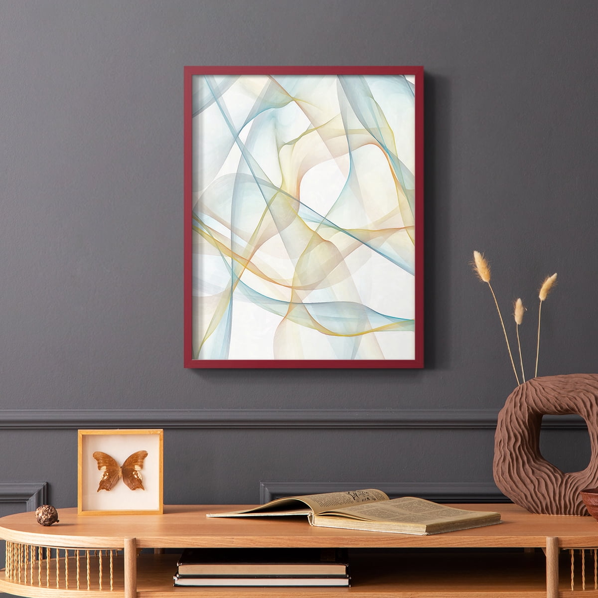 Curves and Waves III Framed Print in Red Solid Wood Framed Print No Nail Hanging
