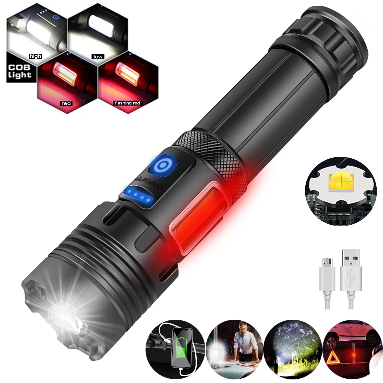 USB Rechargeable 1000000 lumens Flashlight most powerful LED Torch W/ Side Lamp 