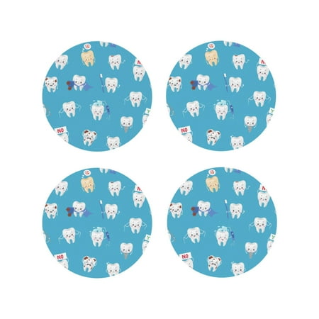 

Tideii Cute Healthy Teeth for Leather Coasters 4 Pieces Anti-fouling and Anti-scalding Decorative Coasters Suitable for Restaurants Kitchens Coffee Shops-Round Shape