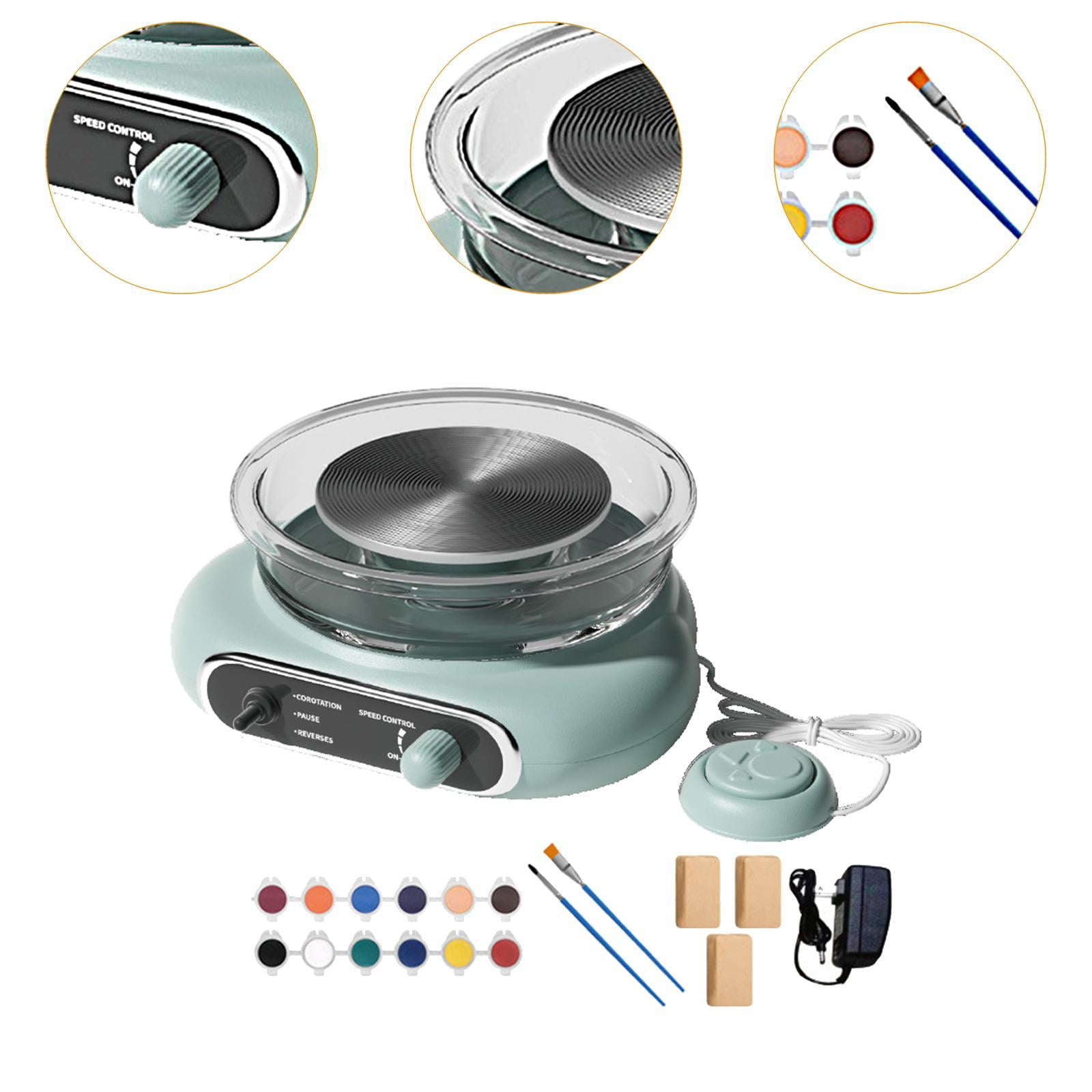 Tachiuwa Mini Pottery Wheel Kit with Foot Petal Adjustable Speed Turntable Electric Clay Wheel Ceramic Making Machine for Kids Adults Green