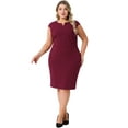 thumbnail image 3 of DARING DIVA Plus Size Sheath Notched Neck Work Events Dress 2X Burgundy, 3 of 6