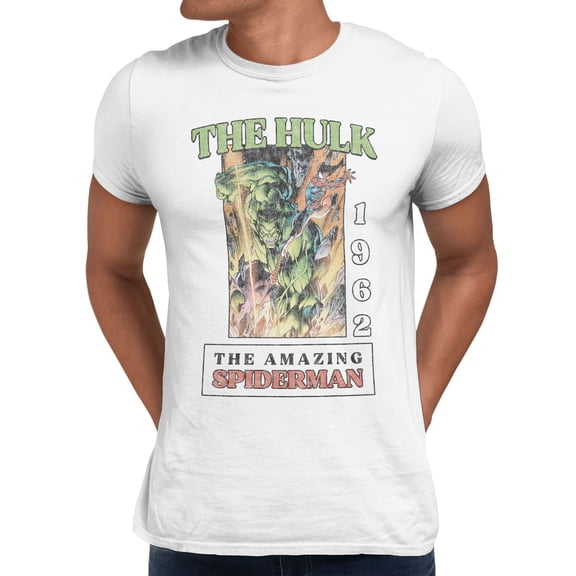 Marvel The Hulk And Spider-Man Vintage Men's T Shirt (White, S-3XL)