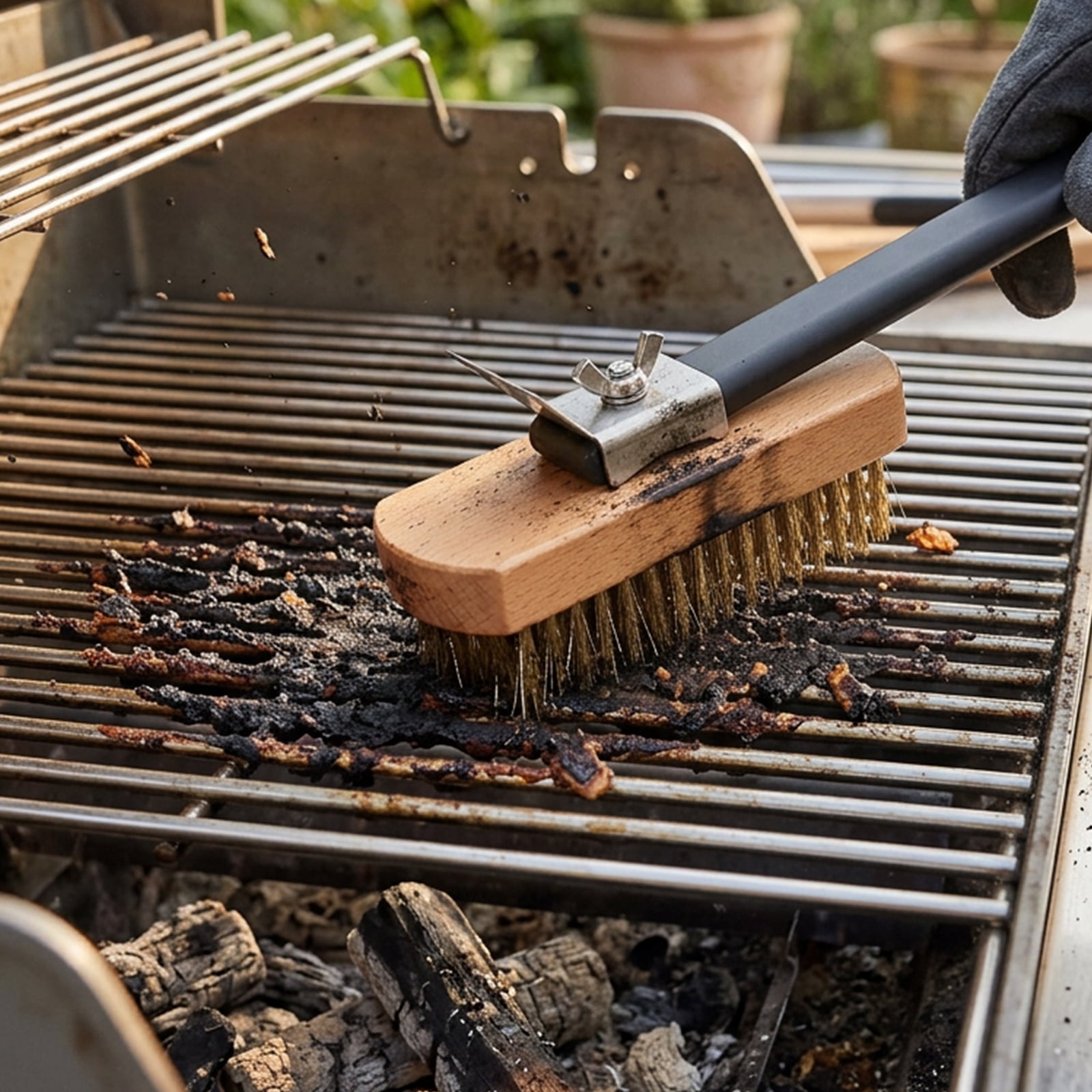 Pizza Oven Brush with Scraper Pizza Stone Cleaning Brush with Brass Bristles Barbecue Grill Cleaning Tool for Kitchen Baking