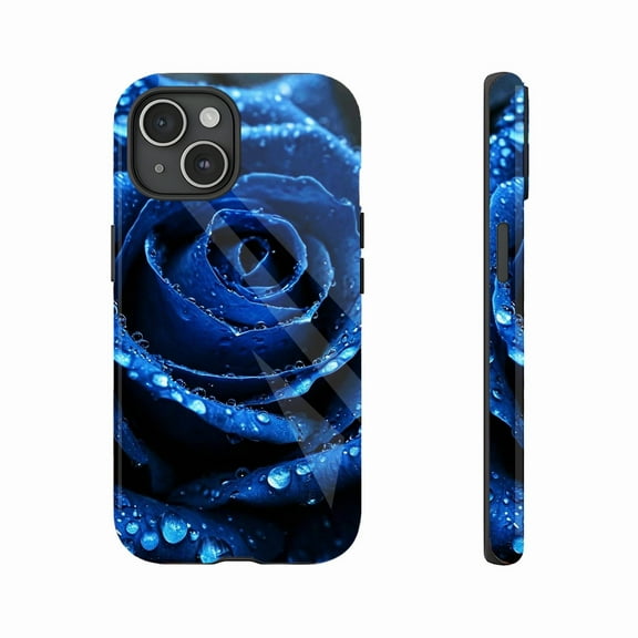 Blue Rose with Dewdrops Flower iPhone Case for Lovers Valentine's Day Gift Compatible with iPhone 11/12/13/14/15/16 (Pro Max/Plus)