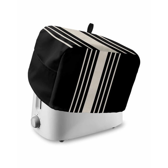 Black Beige Striped Small Toaster Cover 2 Slice, Kitchen Appliance Covers, Modern Farmhouse Retro Lines Toaster Oven Cover with Loop, Bread Machine Cover Polyester Dust Cover Protection