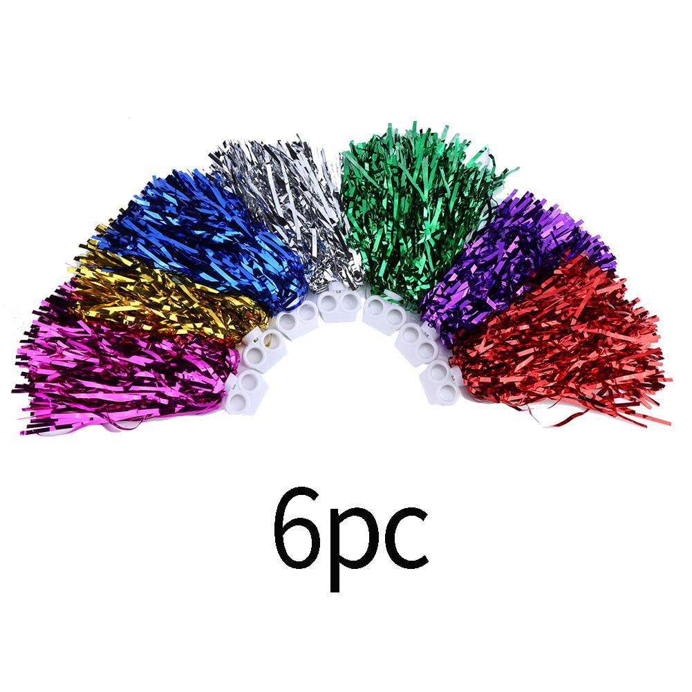 Cheerleading Poms,6pcs 7 Colors Cheerleader Pom Poms Squad Cheer Sports Party Dance Useful Accessories Sliver 