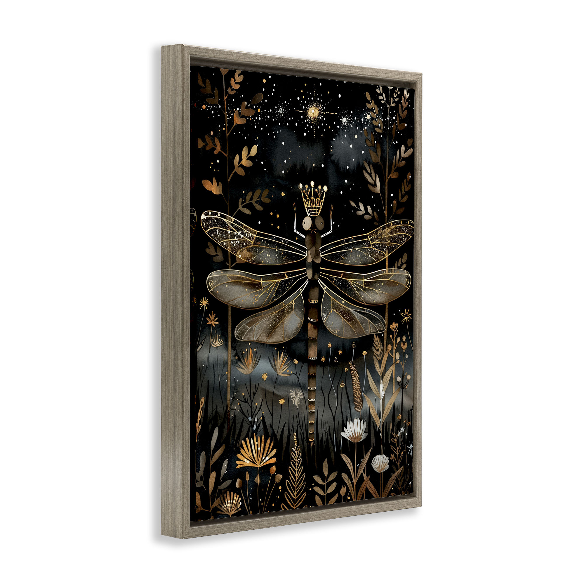 Stupell Industries Regal Gilded Dragonfly Animals & Insects Painting Brown Floater Framed Art Print Wall Art, 21 x 31