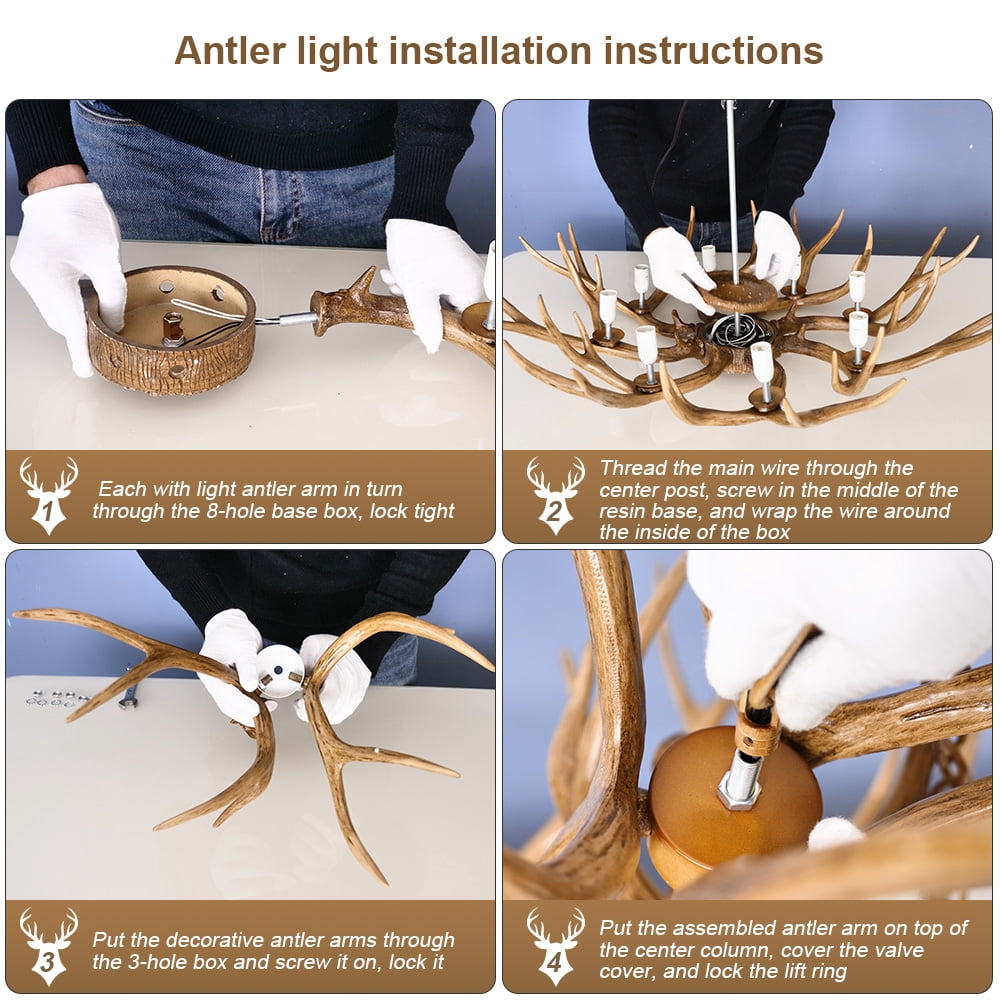 Deer Antler Chandelier 8 Light, Antler Pendant Light Fixturs, Vintage Farmhouse Deer Horn Chandelier Lighting for Living Room Dining Bedroom Christmas