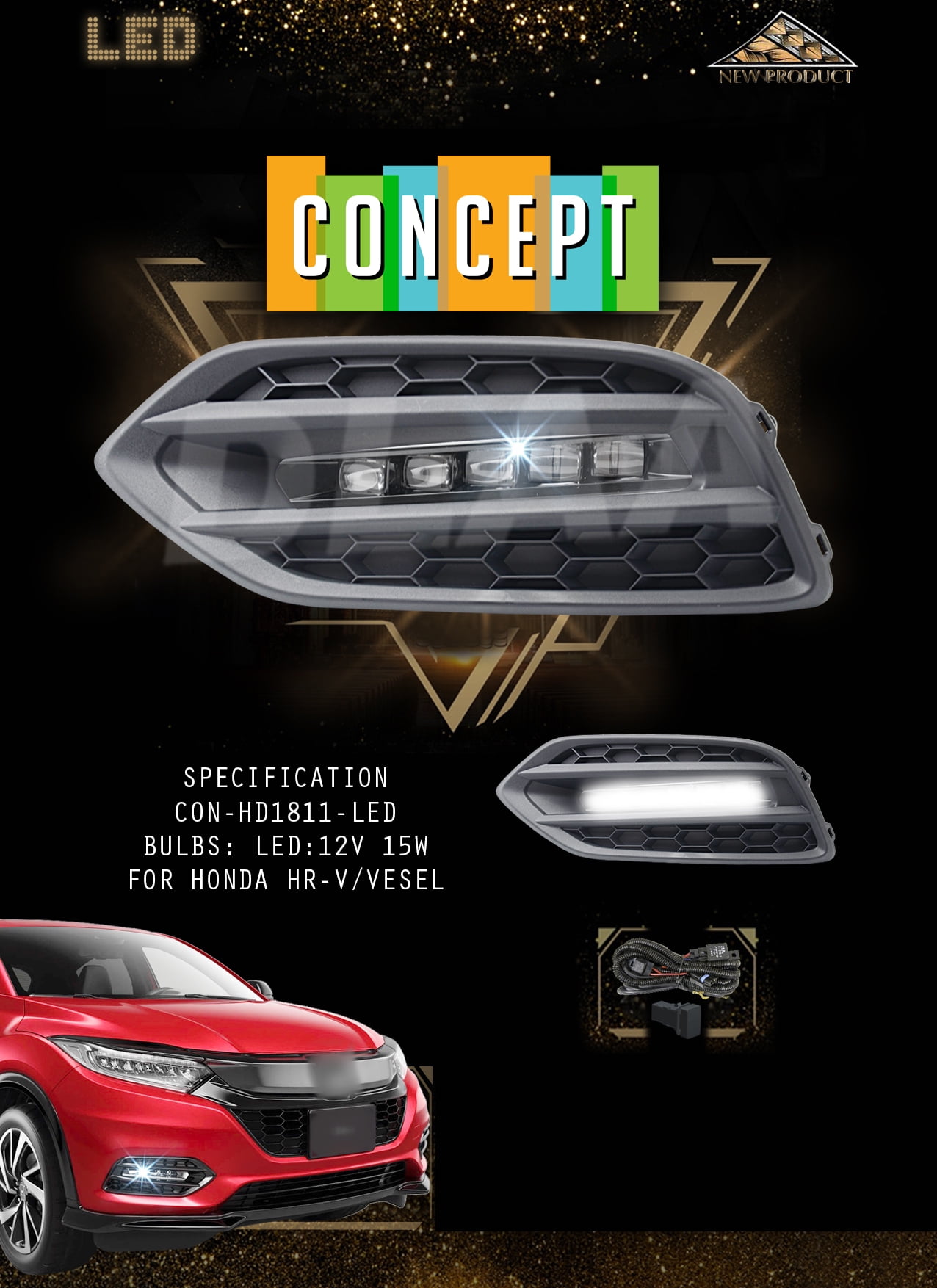 For 16-18 Honda HRV HR-V Glossy Black Replacement Side Headlights Pair Lamps