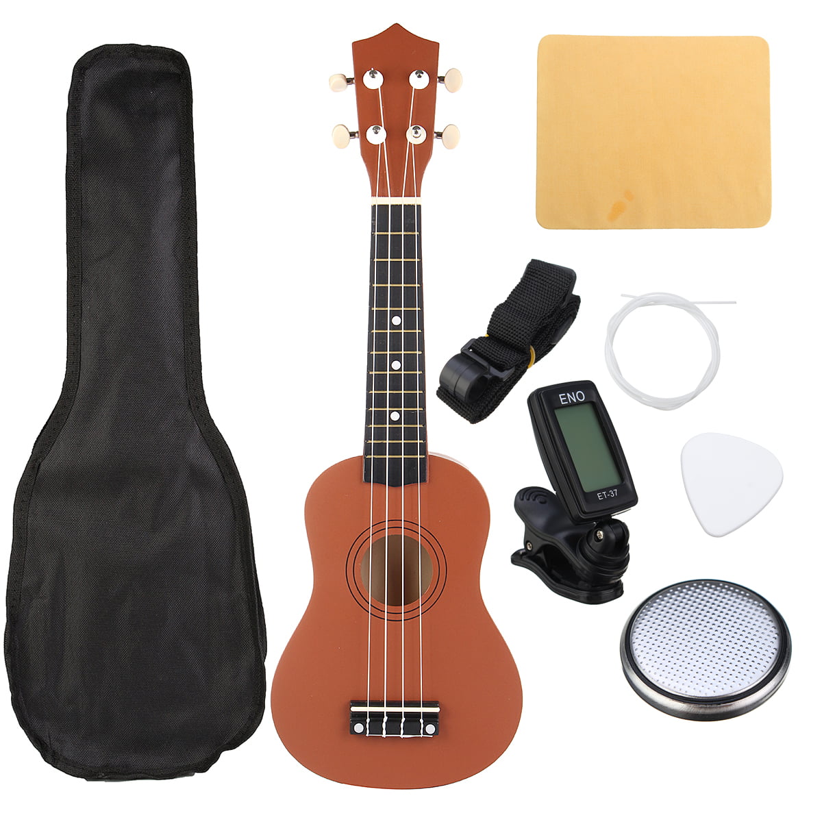 21'' Acoustic Basswood Ukulele Starter Kit All-Inclusive Set w/ Carring Bag, Strap, Picks, Clip-On Tuner, Extra String - Fit for Kids Children Gift [ 8 Colors ]