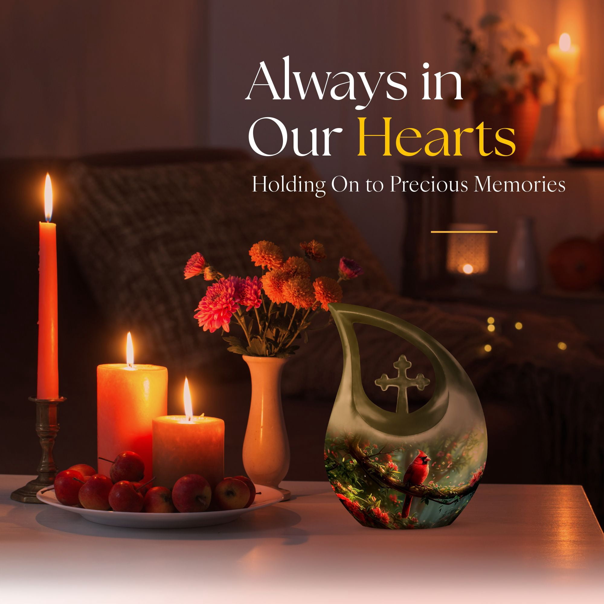 MUKTIVE Red Cardinal Bird in Jungle Combo Sets Memorial Urns for Human Ashes Adult Female, Cremation Urn for Adult Man & Women Ashes, Funeral Burial, (1 Large 10 ", 4 Keepsake 3 ")