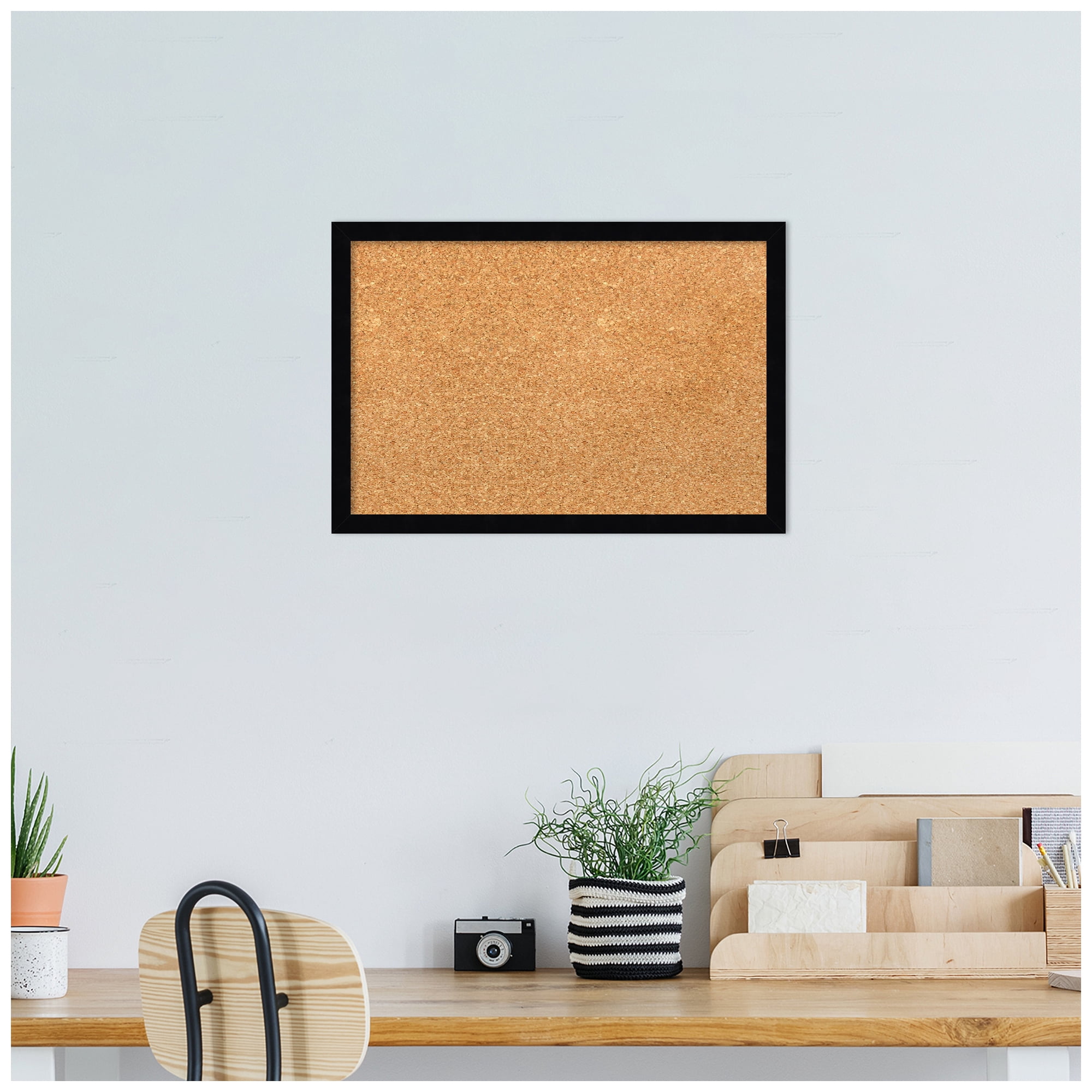 Amanti Art Natural Cork Board Wood Framed Svelte Noir Black Bulletin Board 19 in. x 13 in.