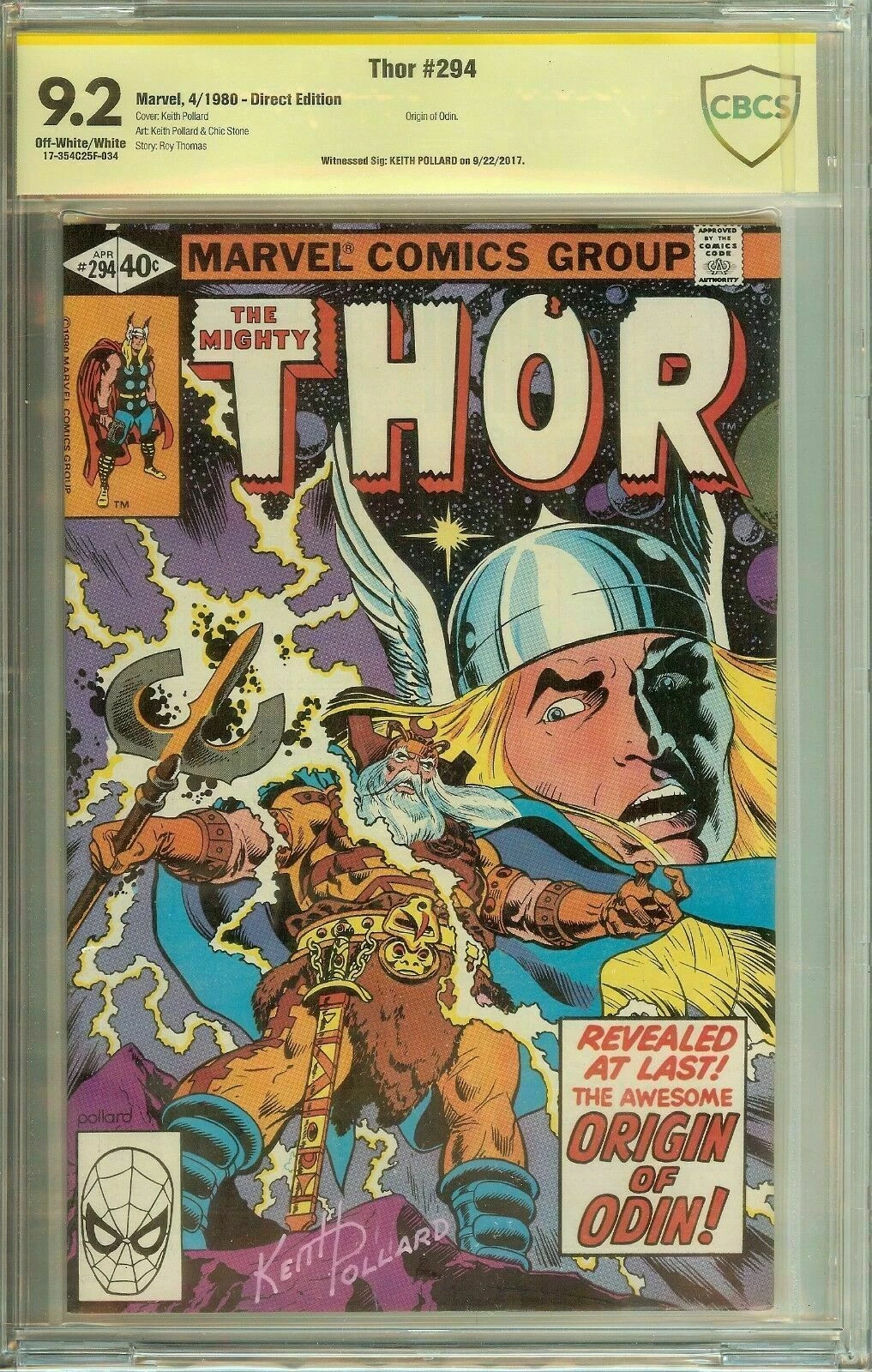 The Mighty Thor #294 Signed Artist Keith Pollard CBCS 9.2