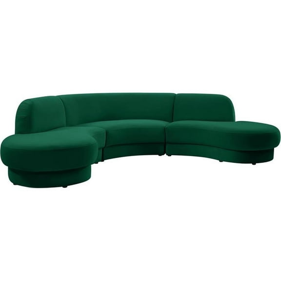 Maklaine 3pc Chic Shape Contemporary Velvet Sectional in Soft Green