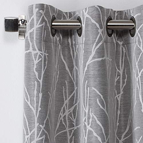 Exclusive Home Finesse Branch Print Grommet Top Curtain Panel Pair, 54"x108", Ash Grey