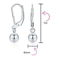 thumbnail image 4 of Simple Basic Dangling Lever back Round Bead Ball Drop Earrings for Women .925 Sterling Silver 6MM, 4 of 5