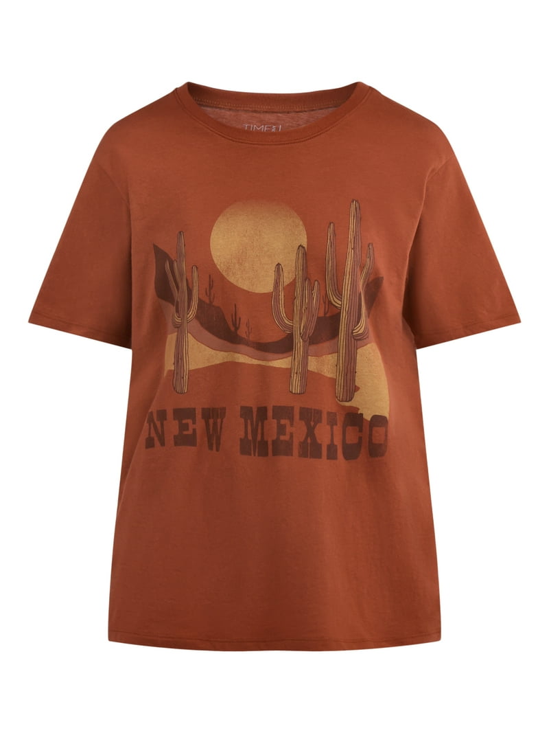 Time and Tru New Mexico Women's Graphic Tee, Cotton Blend, Short