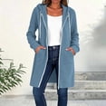 thumbnail image 2 of Women Long Vertical Ribbed Knit Hooded Sevevn Cardigan Full Zip Drawstring Dual Side Pockets Long Sleeve Casual Outer Coat For Spring Fall, 2 of 8
