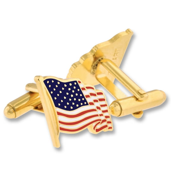 PinMart's USA Patritoic American Flag Cufflinks with Gift Box - Gold or Silver