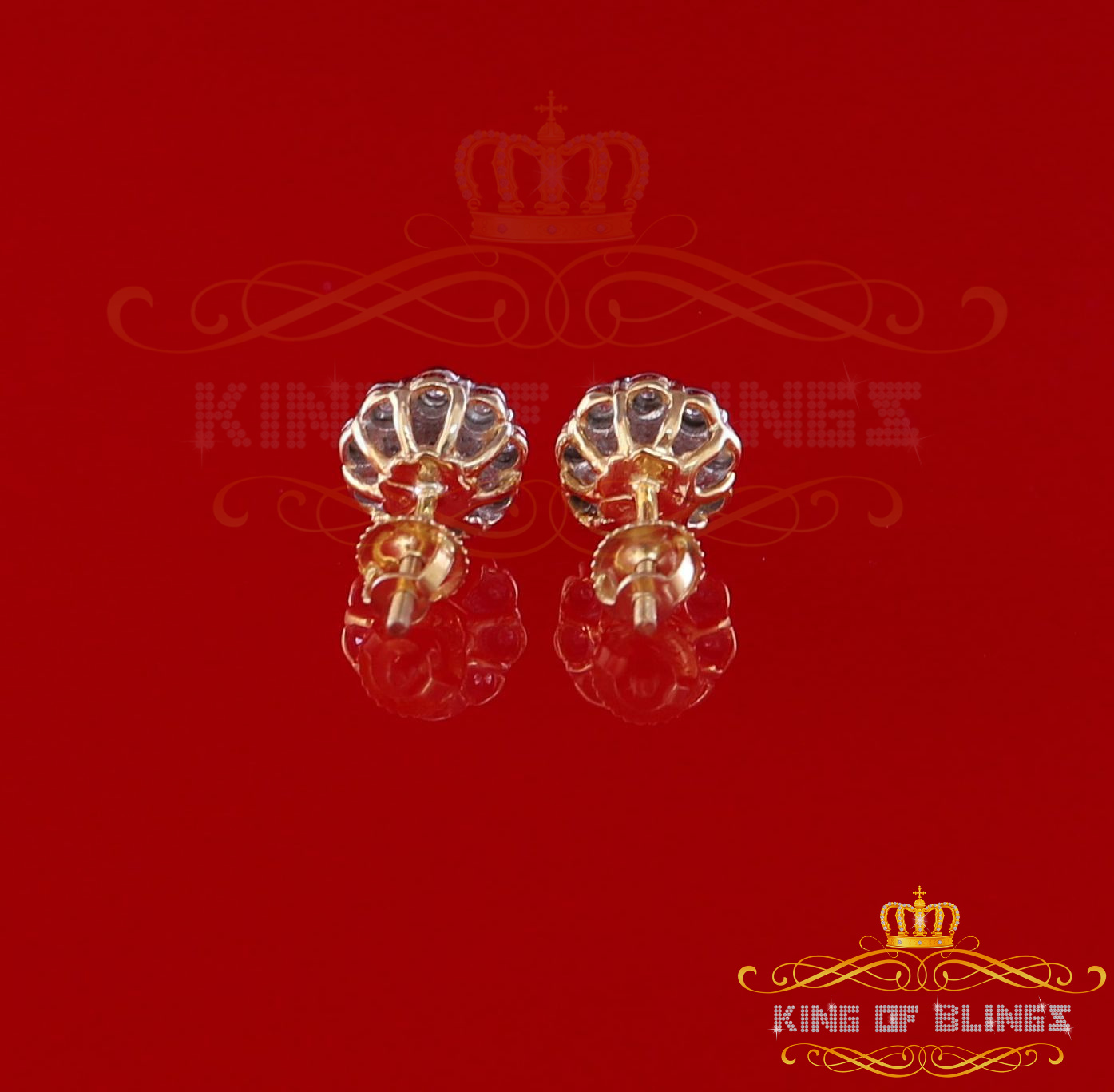 King of Bling's 10K Real Yellow Gold Real Diamond 0.15CT Men's/Women's Round Stud Micro Earring