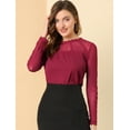 thumbnail image 2 of INSPIRE CHIC Haut à Manches Longues en Mousseline à Col Rond en Dentelle Florale pour Femme, 2 of 6