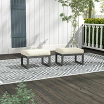 RoyalCraft Outdoor Footstools Patio Ottoman Set of 2, All-Weather Aluminum Outdoor Footrest Seat with Removable Cushions, Patio Furniture Ottomans for Garden, Backyard, Poolside, Beige
