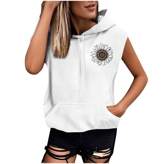 Sexlip Womens Short Sleeve Graphic Print Hooded T Shirt Kangaroo Pocket Design Warm Fabric Relaxed Silhouette for Casual Hangouts White XL