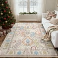 thumbnail image 2 of NewBuros Area Rugs 6'x9' Washable Non-Slip Boho Rugs, Soft Stain Resistant Low Pile Print Indoor Carpet for Living Room Bedroom Dining Room, Cream, 2 of 10