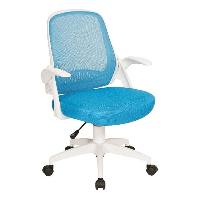 Scranton & Co Blue Mesh Office Chair with White Frame and Flip Arms