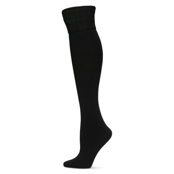 MeMoi Donegal Cuffed Fleece Knee High Socks - Womens - Female, One Size, Black-Ivory