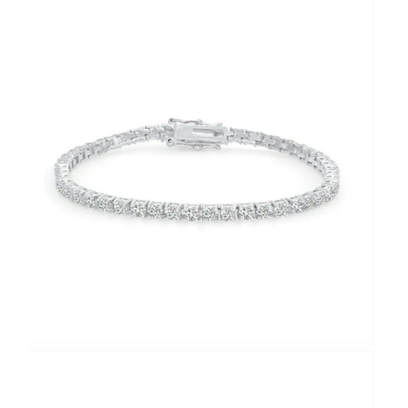 Solid 925 Sterling Silver 7.5 Inch Tennis Bracelet 4mm Clear Cubic Zirconia Rhodium Plated for Women BB2471-7.5