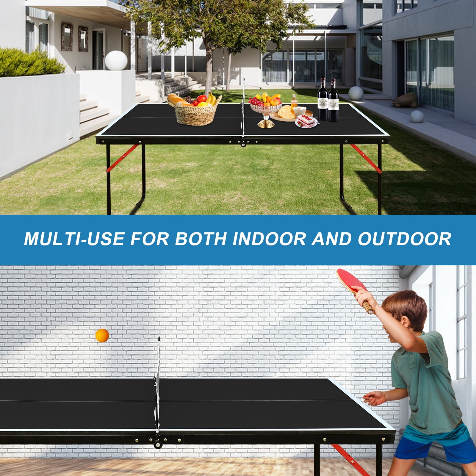 4.5ft Foldable Ping Pong Table Set w/ Net 2 Paddles Indoor Outdoor