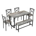 thumbnail image 4 of 6 Pieces Dining Table Set for 6, Kitchen Table and 4 Chairs and 1 Bench, Metal Frame Industrial Kitchen Table Set for Small Space, Apartment, Gray, 4 of 8
