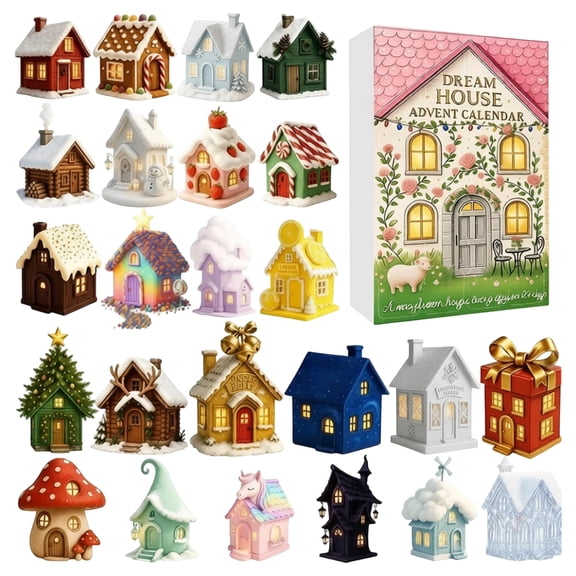 Advent Calendar 24 Piece Miniature Christmas Village Dream House Set Christmas Countdown Calendar for Student Holiday Home Tabletop Decor Christmas Gifts