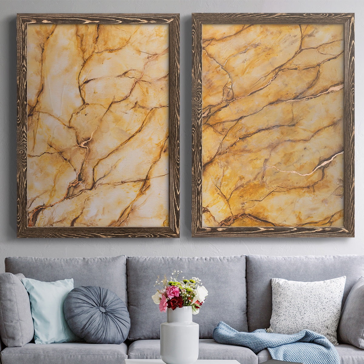 Yellow Marble I - Premium Framed Canvas 2 Piece Set - Ready to Hang