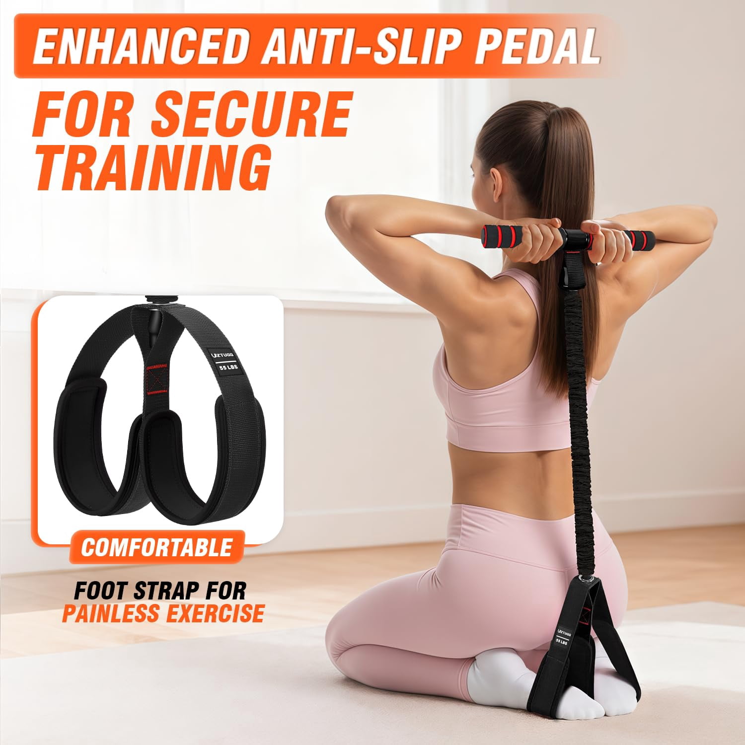 Pedal Resistance Band with Handles, 55/75LBS Women Exercise Band for Full Body Training, Core, Legs, Glutes, Arms & Sit Up Equipment