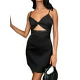 thumbnail image 3 of Coduop Women's V-neck Spaghetti Straps Mini Dress Backless Lace Trim Bodycon Short Dress, 3 of 7