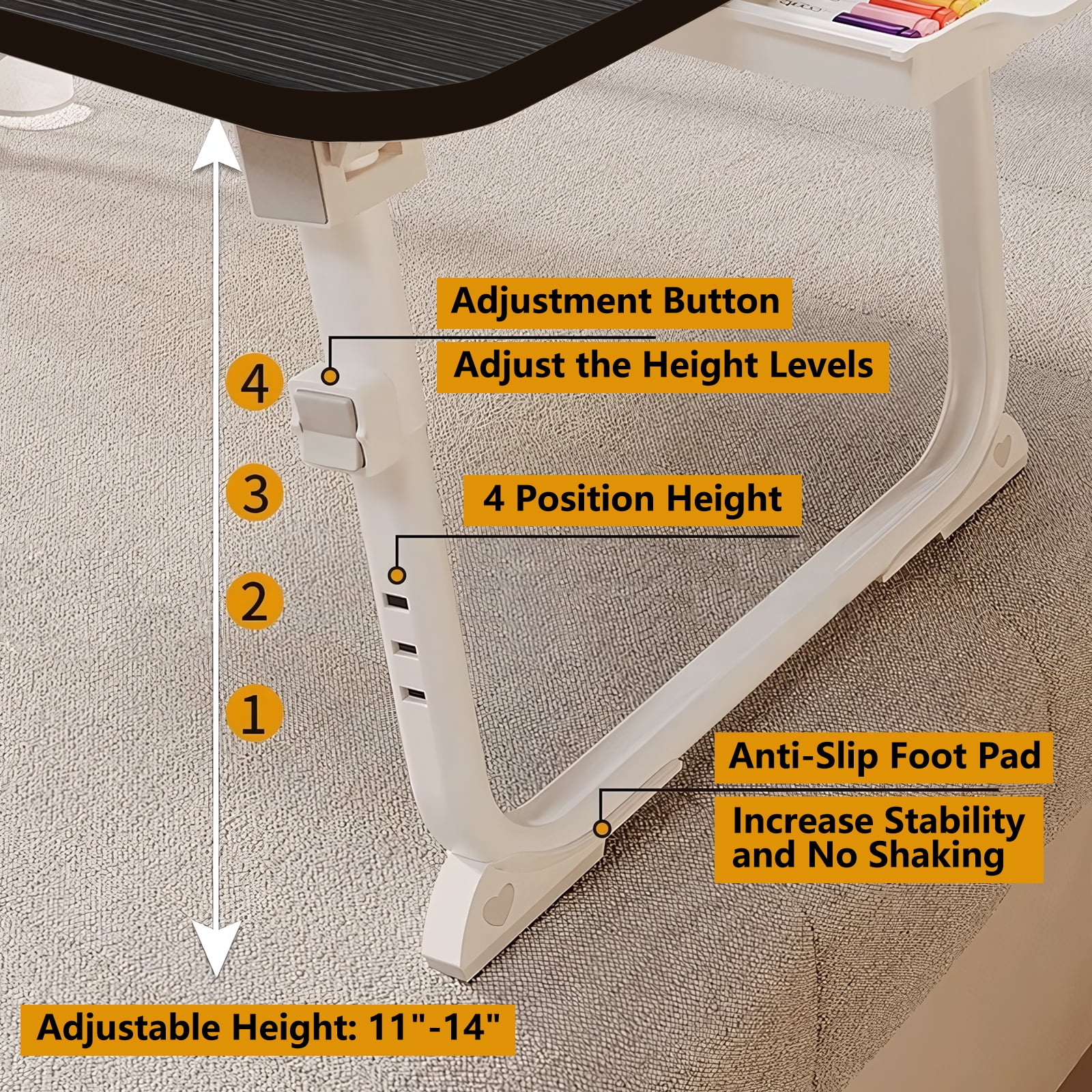 Yoneston Folding Laptop Bed Table, 23.6inch Portable Bed Tray Height Adjustable Laptop Desk with iPad Slots, Drawer and Cup Holder for Working Reading Writing, Eating, Watching-Black
