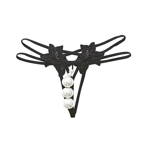 WELOIJEVBE Women Pearl Massage Panties With Bead Sexy Crotchless Lingerie Thongs Cheeky Ladies Underwear Panties