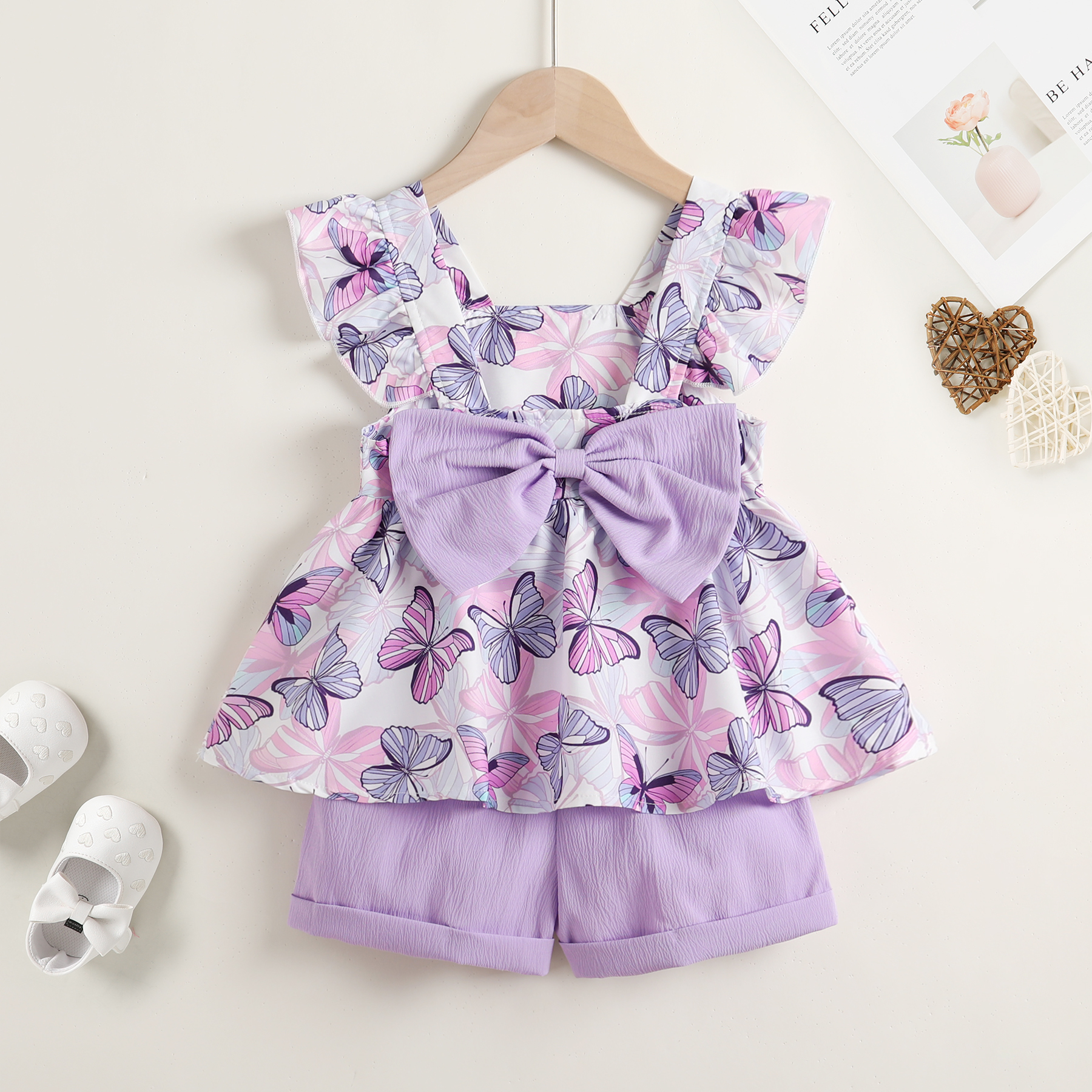 Younger Tree Baby Girl Clothes Outfits Summer Sleeveless Ruffle Bowknot Dress Top Shorts Set 2PCS for 18-24 Months