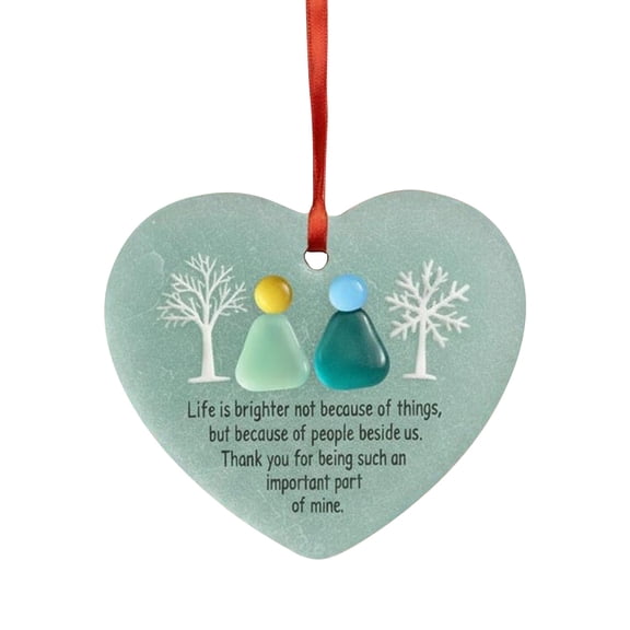 HOARBOEG Sea Glass Friendship Heart Keepsake Ornament, Sea Glass Christmas Tree Hanging Decor for Best Friend Gift, Beach Themed Home Ornament for Wall Window Wedding Anniversary