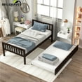 thumbnail image 5 of Bellemave Twin Size Platform Bed with Trundle, Wooden Bed Frame with Headboard and Footboard Twin Bed Frame with for Teens, No Box Spring Needed (Espresso), 5 of 12