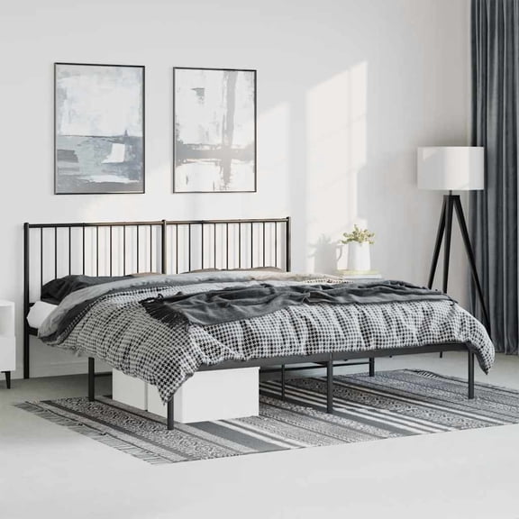 vidaXL Metal California King Bed Frame with Headboard, Under-Bed Storage, Heavy-Duty, No Mattress